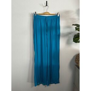 Joie Women's Teal Blue SatinWide Leg Drawstring Waist Pants Size Medium